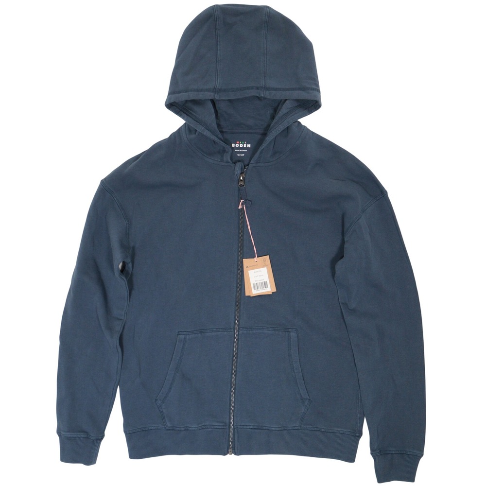 Mini Boden Hoodie Boys 13-14Y Full Zip Garment Dyed Sweatshirt Navy Cotton NWT